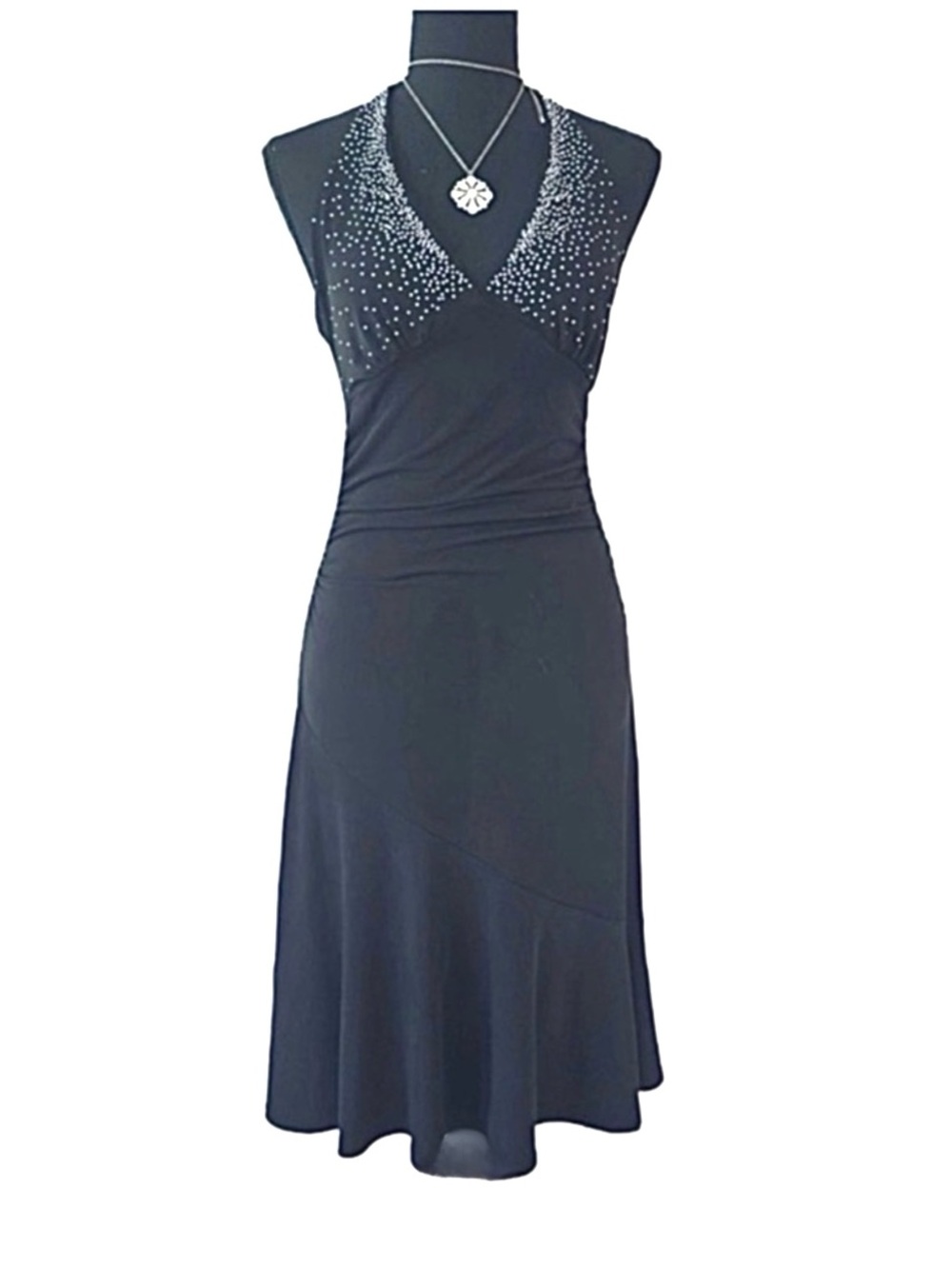 #94 RUBY ROX ~ Black Form Fitting Halter Dress with Rhinestone Accents size M